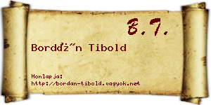 Bordán Tibold névjegykártya